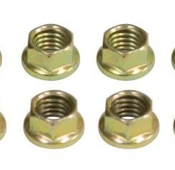 6 Point 8mm Engine Nuts, Gold Zinc Plated, 8 pcs, 8mm-1.25 Thread, uses 10mm Wrench Size - FREE SHIPPING