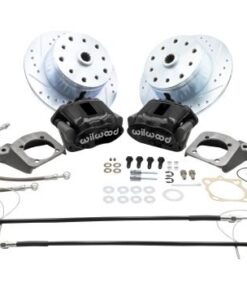 Rear Disc Brake Kit - Swing Axle 5-Lug, Double Drilled 5x130mm and 5x4.75" Directional Drilled and Slotted Rotors with High Performance Wilwood Black Caliper with Emergency Brake - FREE SHIPPING