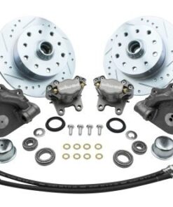 Forged Drop Spindle Front Disc Brake Kit - Link Pin 5-Lug, Double Drilled 5x130mm and 5x4.75" Directional Drilled and Slotted Rotors with High Performance Wilwood Natural Finish Caliper - FREES SHIPPING